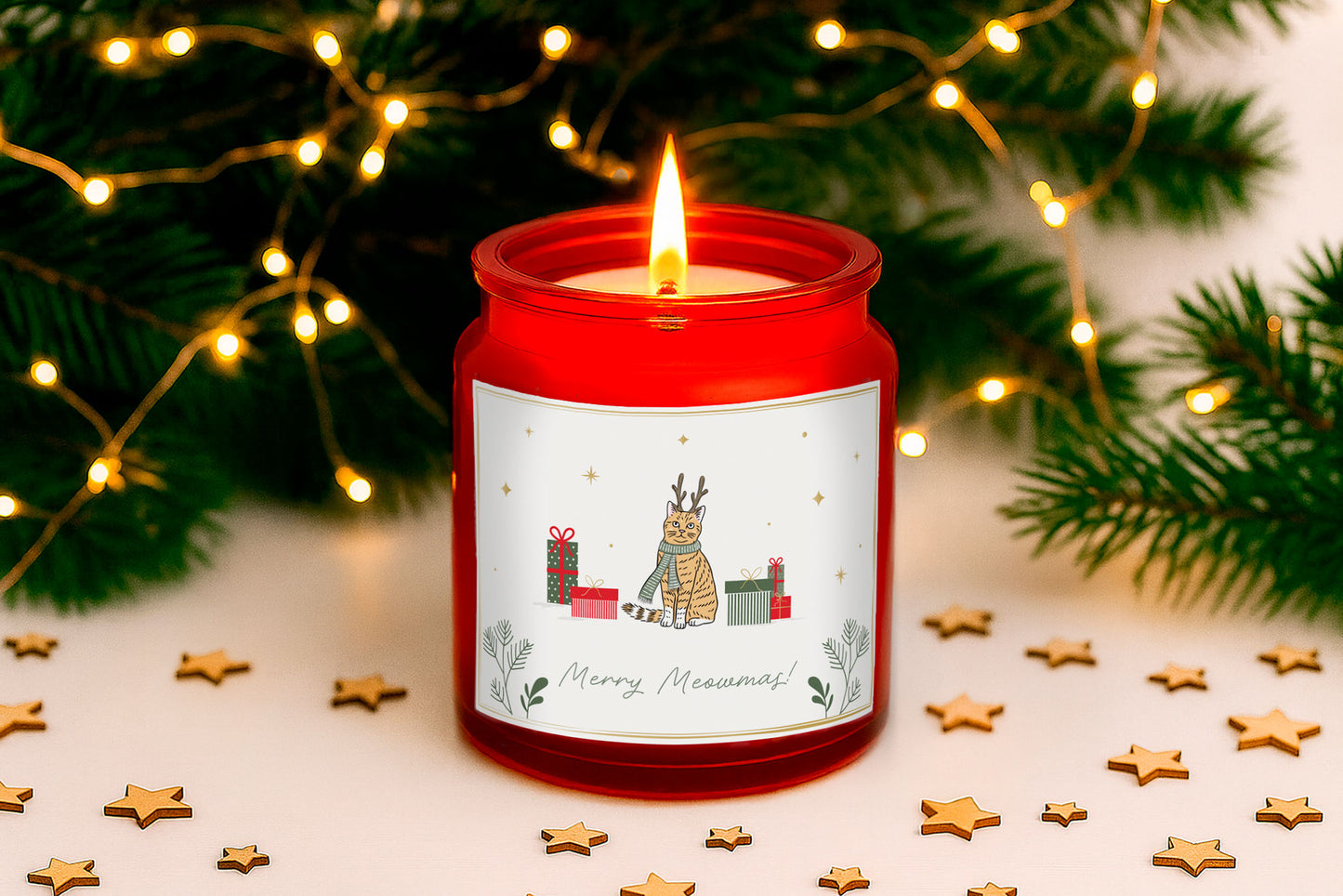 Gingerbread Scented Christmas Candle | 'Merry Meowmas!' | Red | Seasonal Winter Home Décor