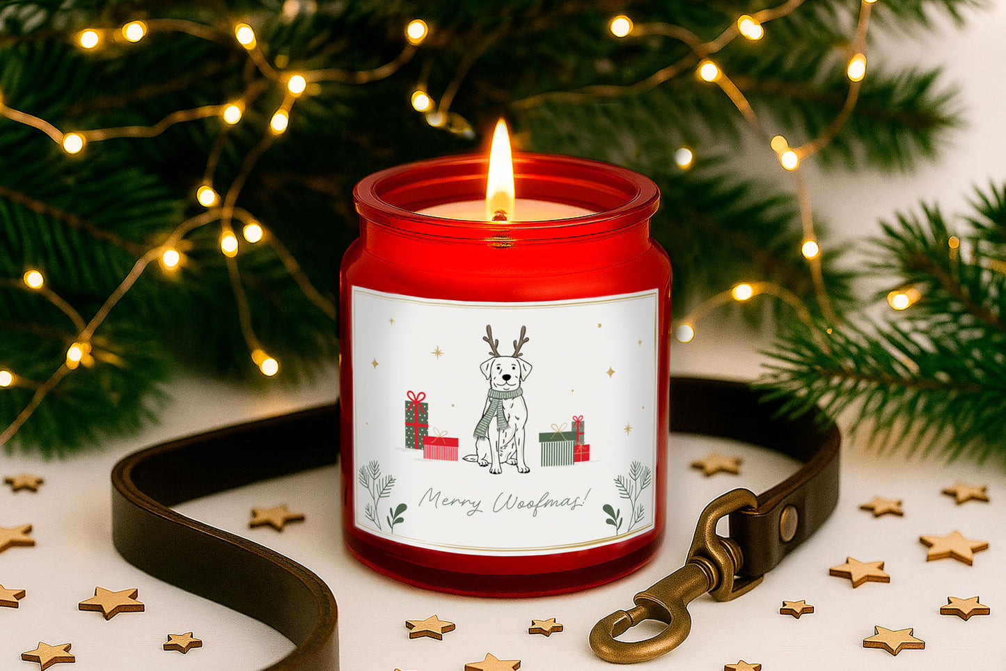 Personalised Dog Candle | Gingerbread Scented Christmas Candle | 'Merry Woofmas!' | Red | Seasonal Winter Home Décor