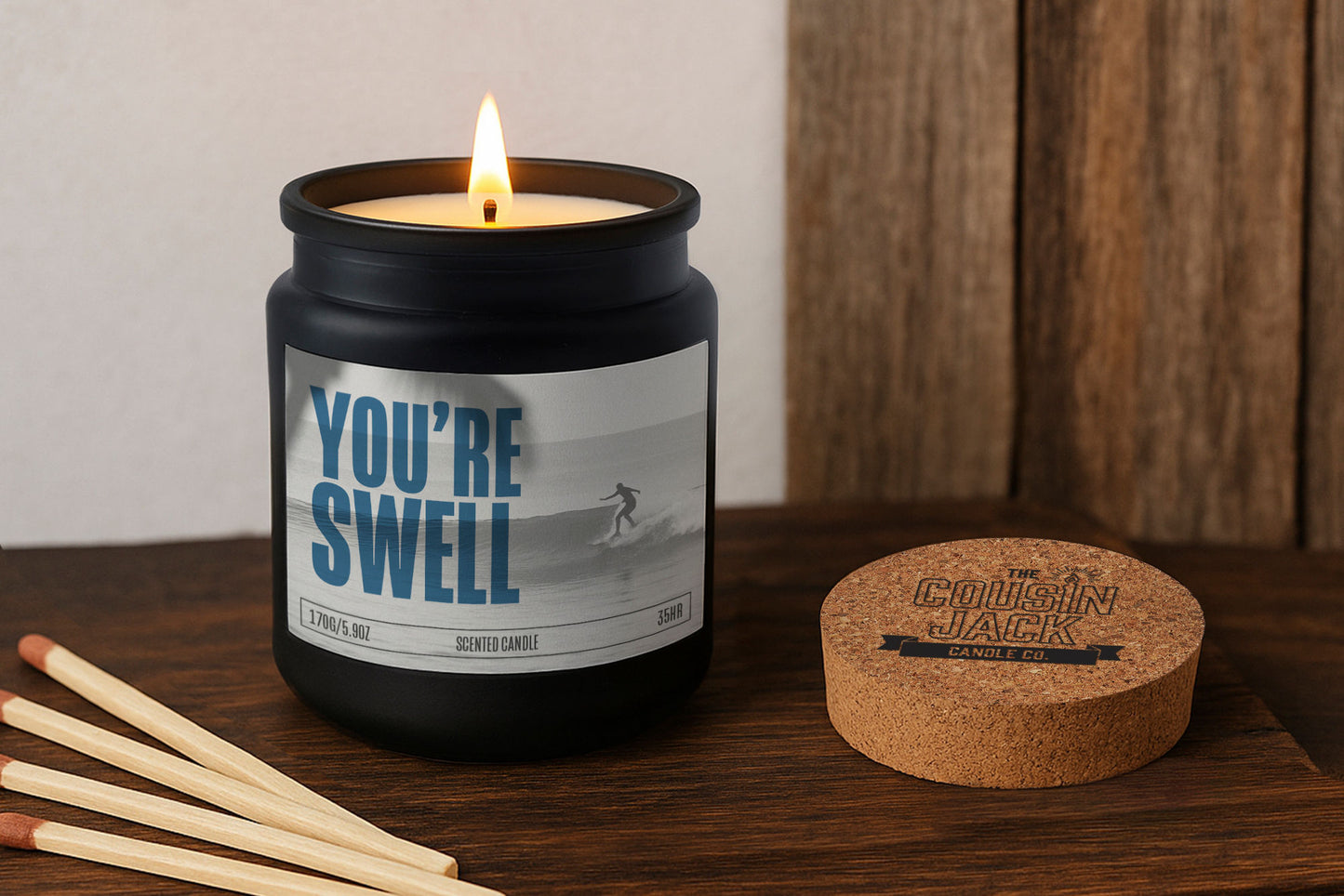 You're Swell Scented Candle • Wildwood Sandalwood, Surfer Gift