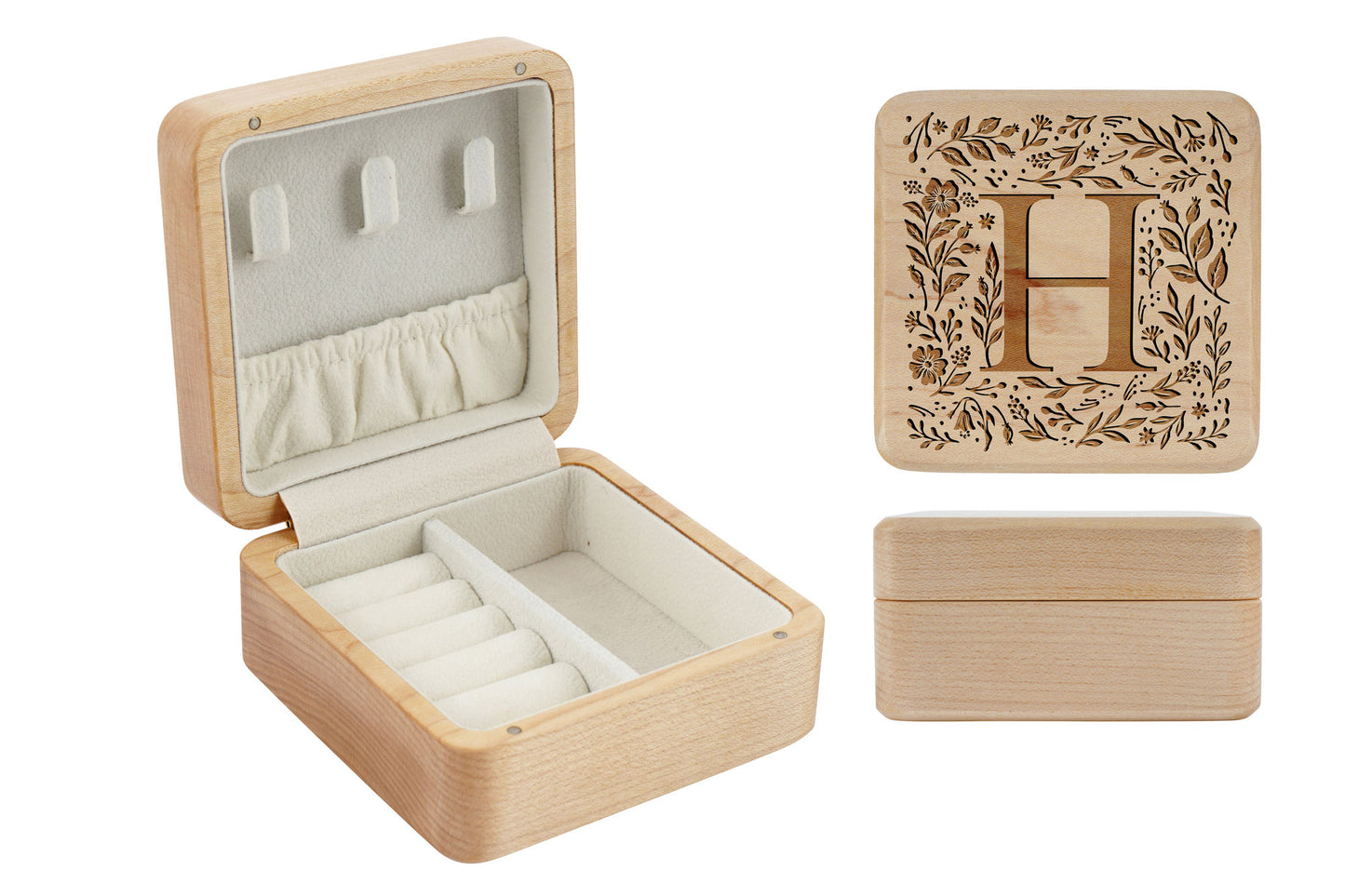 Botanical Letter 'H' Wooden Jewellery Box β’ Keepsake β’ Gift Boxed β’ Engraved