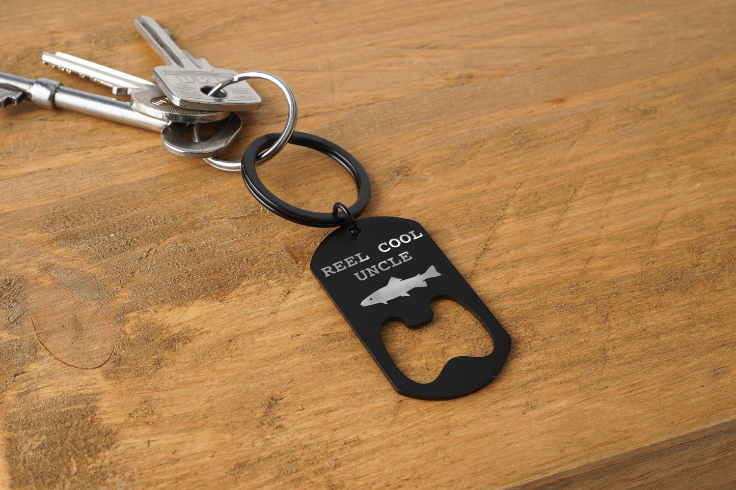 Dapper Chap Black Bottle Opener Keyring 'Reel Cool Uncle' | Key Accessory | Gift For Uncle | Fathers Day