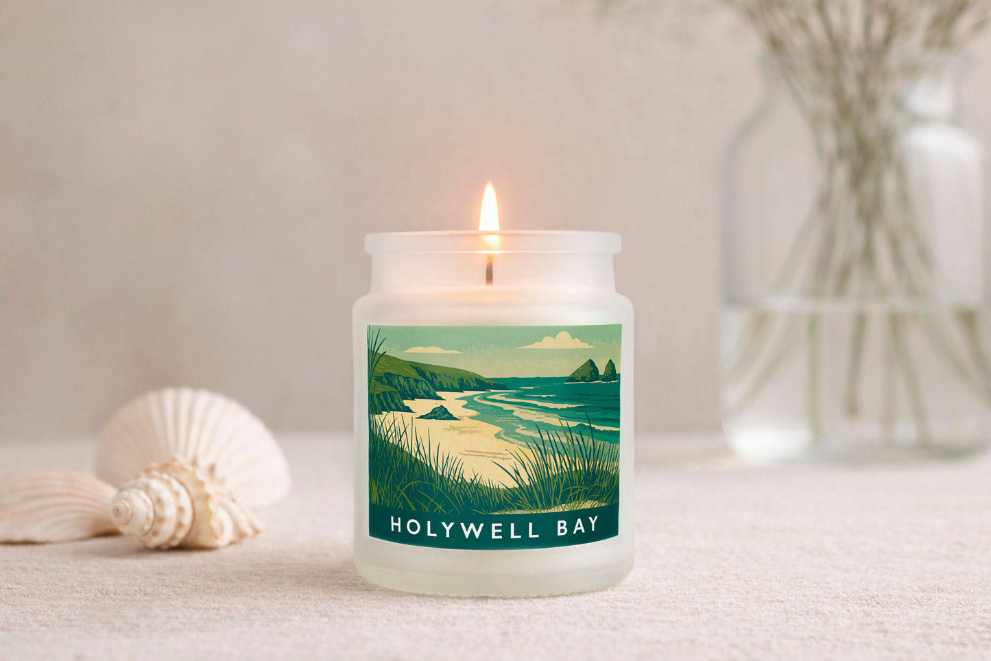 Holywell Bay Scented Glass Jar Candle • Cornwall • Cornish Gift • Coastal Living • Gift Box