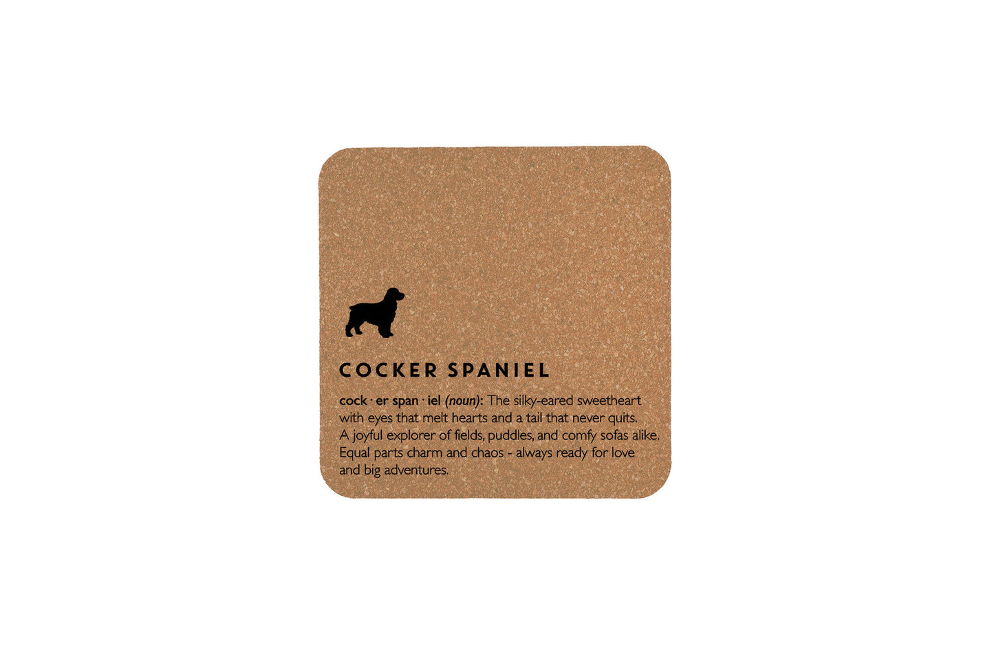 Just Paws Cocker Spaniel Definition Square Cork Coaster | Tableware | Homeware | Eco Friendly