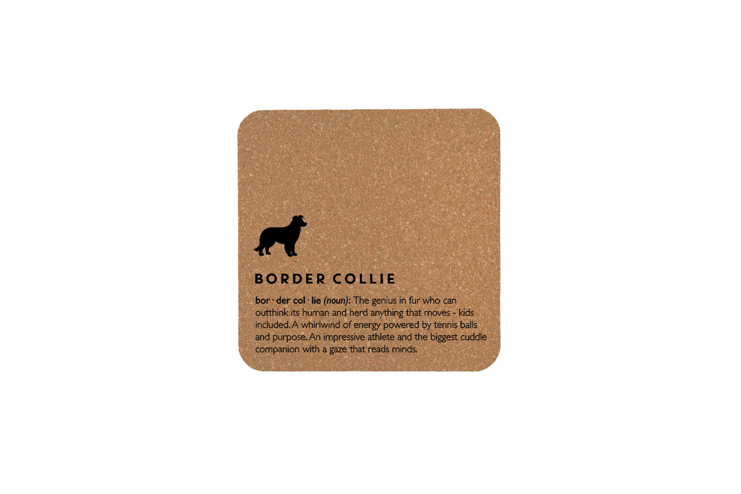 Just Paws Border Collie Definition Square Cork Coaster | Tableware | Homeware | Eco Friendly