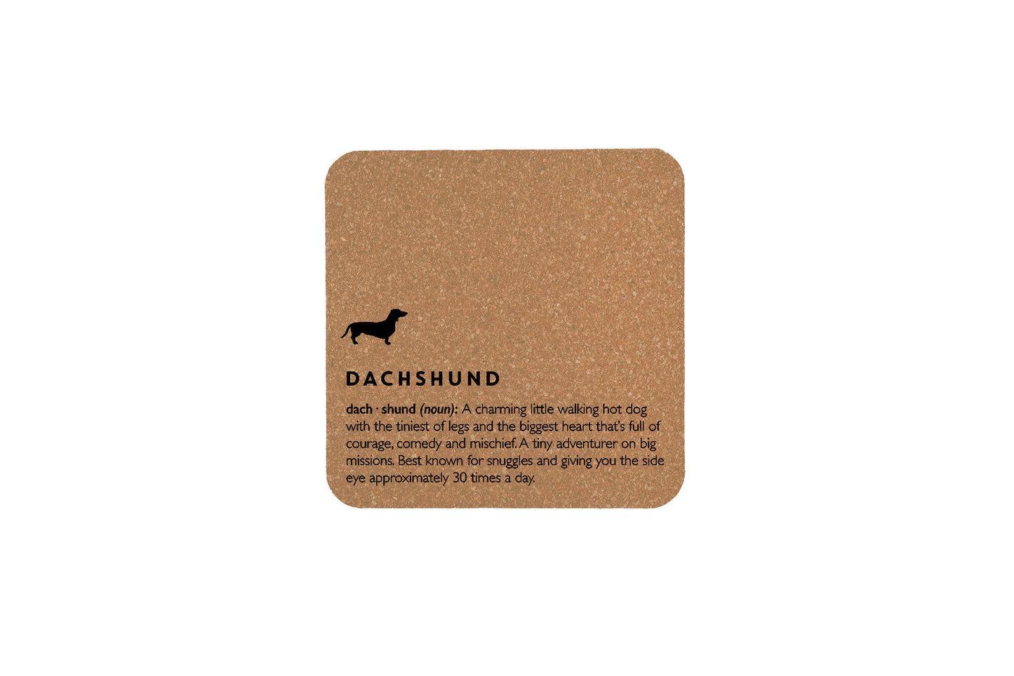 Just Paws Dachshund Definition Square Cork Coaster | Tableware | Homeware | Eco Friendly