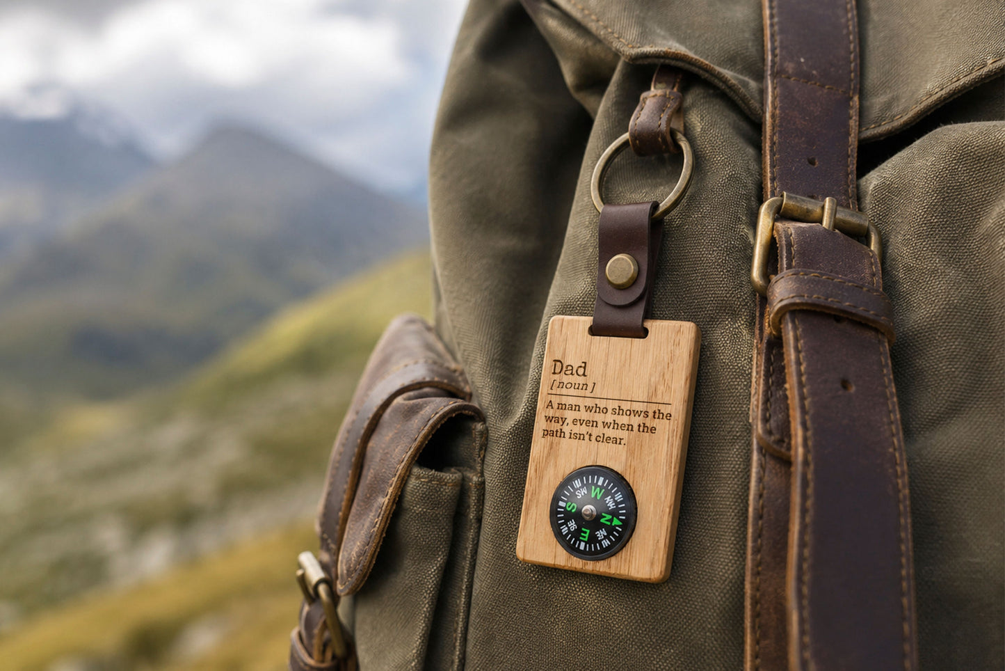 Great Plains 'Dad' Oak Compass Keyring | Travel | Camping | Survival Kit | Exploring