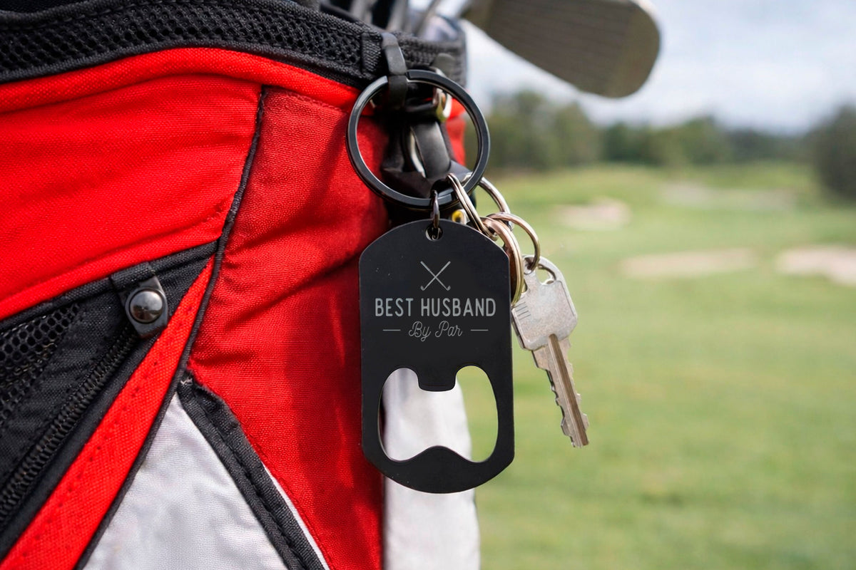 Black Metal Bottle Opener Keyring | Best Husband By Par | Golfing Gift