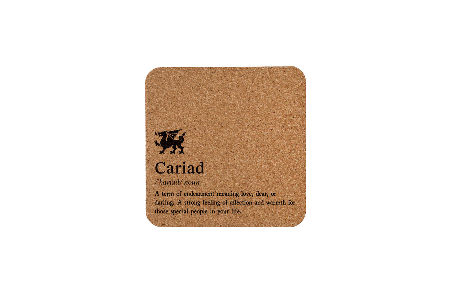 No Place Like Wales Square Cork Coaster - 'Cariad' Definition | Tableware | Homeware | Eco Friendly