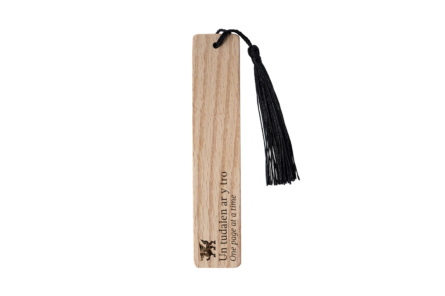Oak Bookmark with Welsh Dragon | "Un Tudalen Ar Y Tro" Reading Accessory