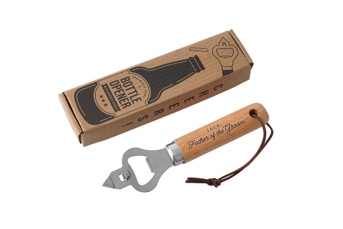 Personalised Oak Handled Bottle Opener | 'Father Of The Groom' | Wedding Gift