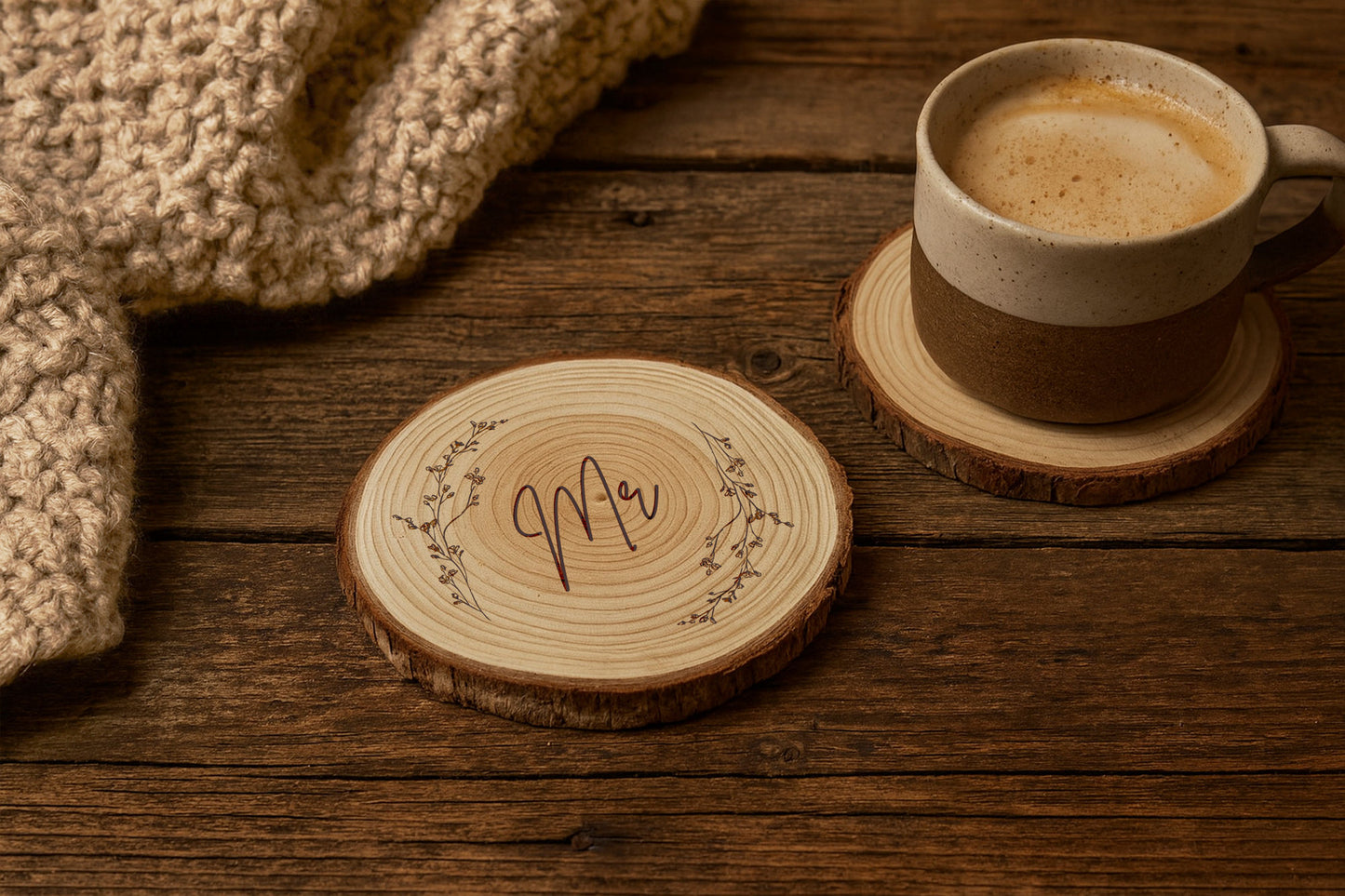 Send With Love 'Mr' Log Slice Coaster | Wooden Log | Rustic Countryside Farmhouse