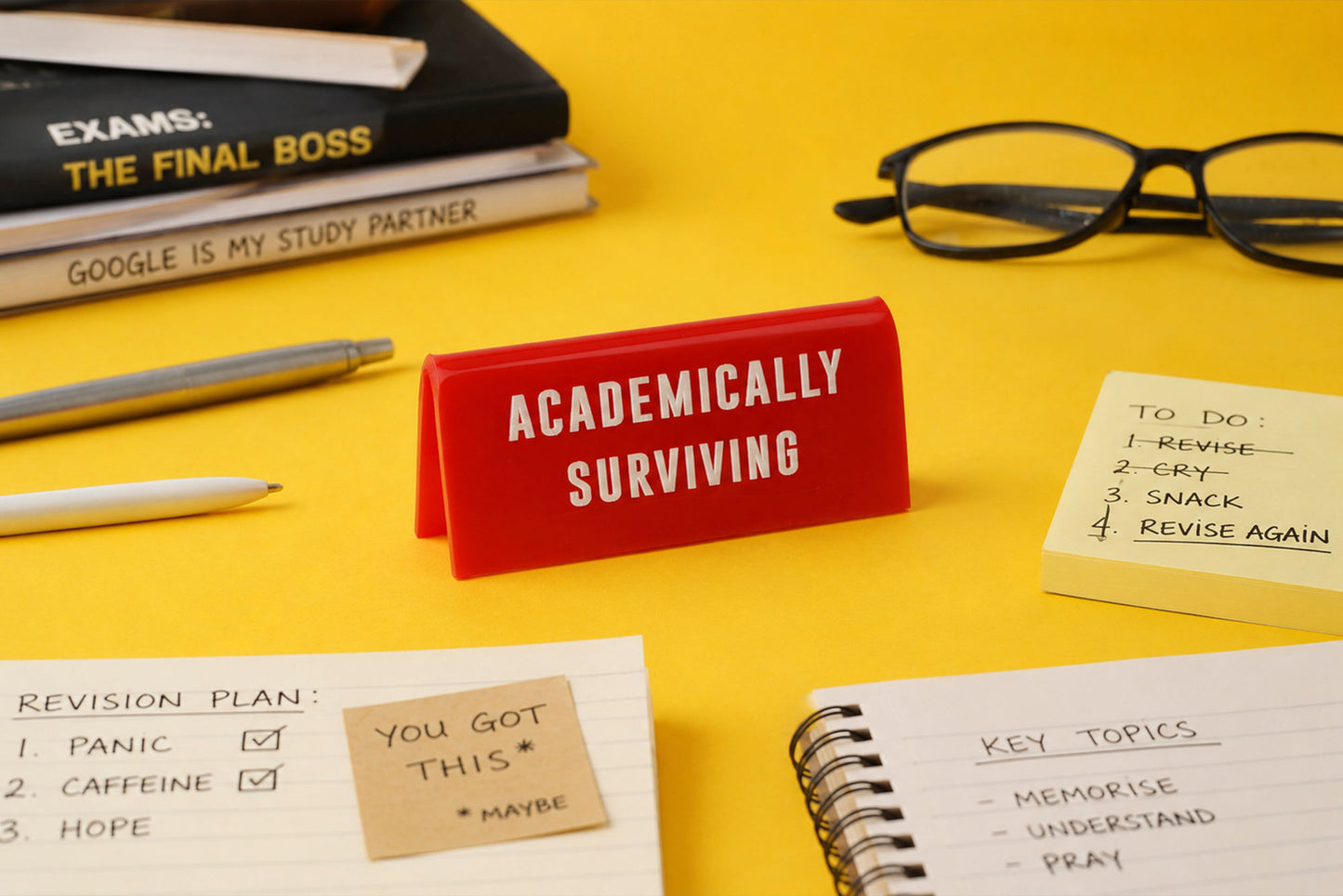 Red Acrylic Teacher Desk Sign | 'Academically Surviving'