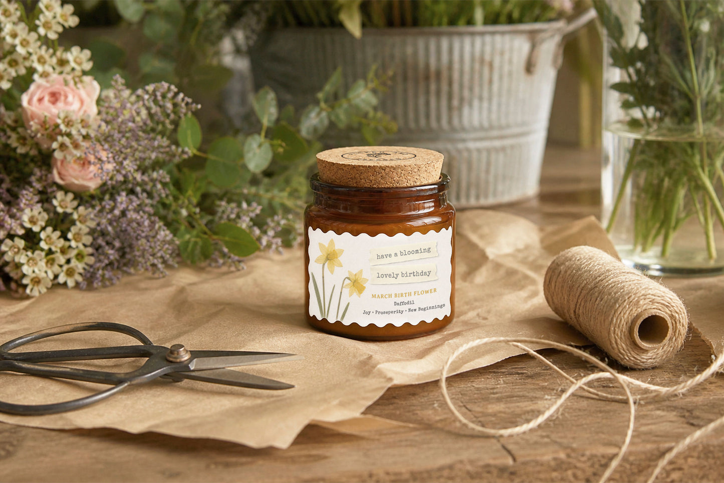 Small Scented Brown Candle 'March Birth Month' | Homeware | Home Decor