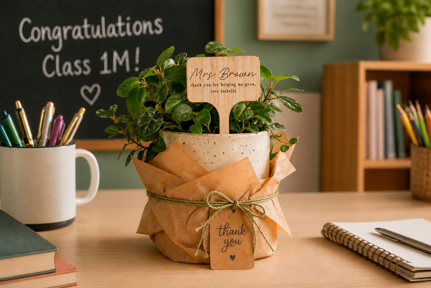Teacher Thank You Bamboo Plant Marker | Personalised Teacher Leaving Gift | End of Term Gift