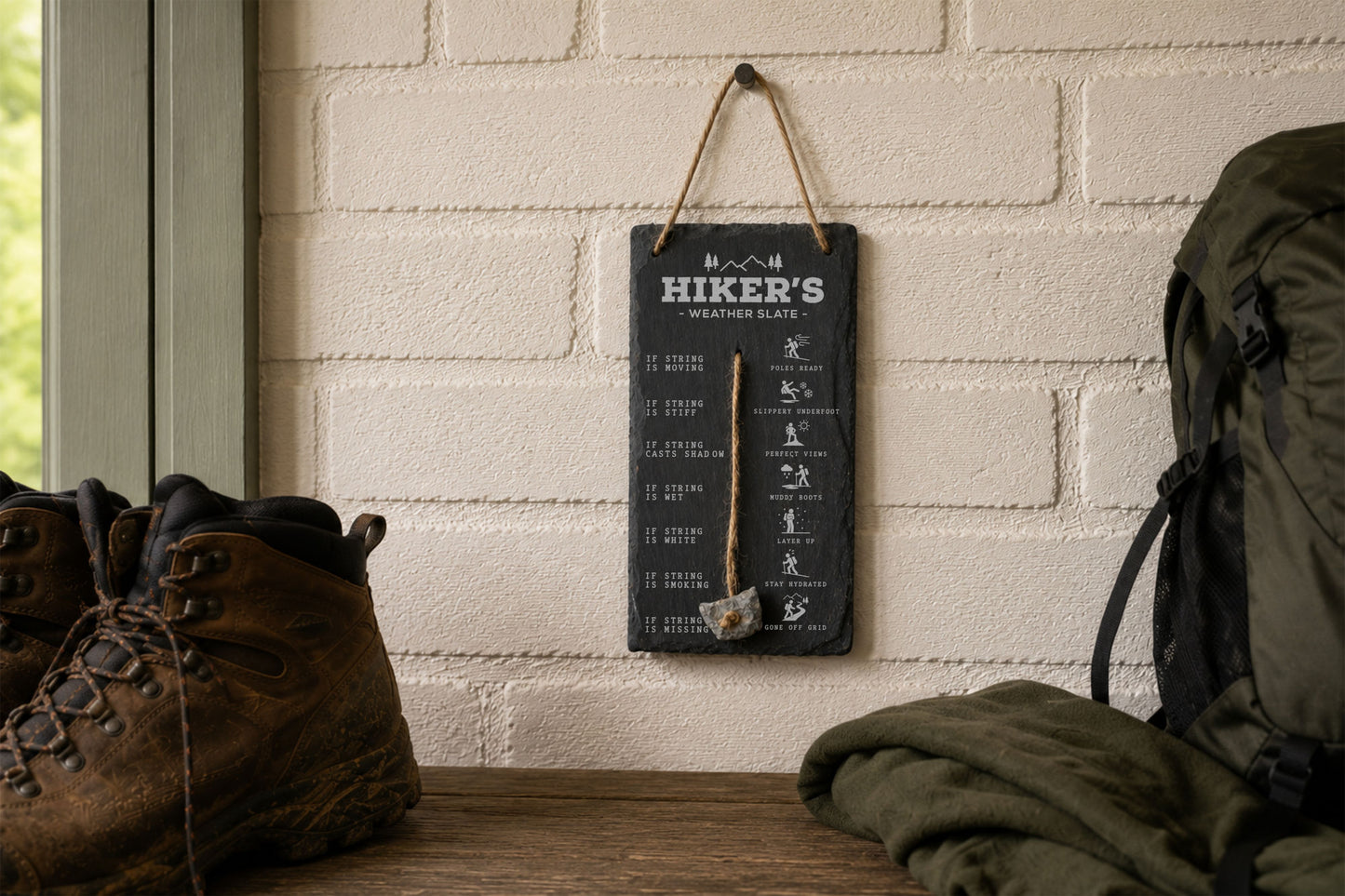 Hiker's Weather Slate Hanging Sign | Humorous Weather Reader | Forecaster Station | Gift For Your Home