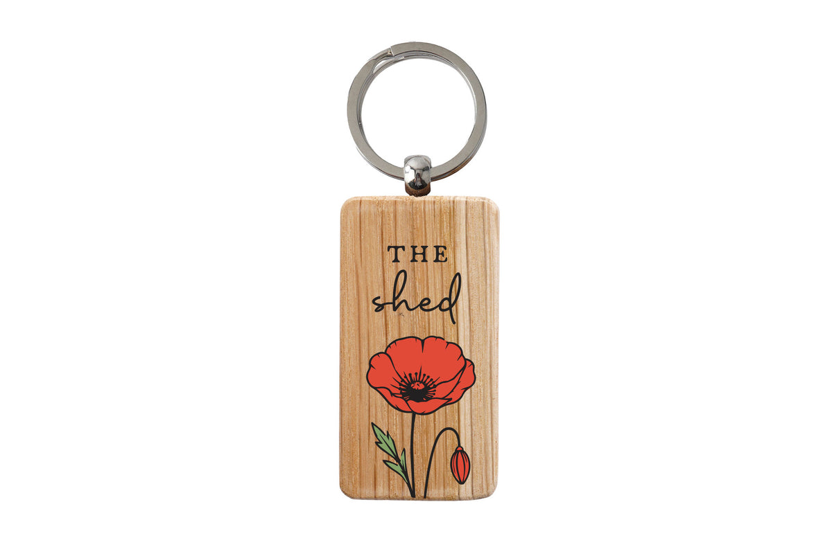 The Hedgerow 'The Shed' Hand Painted Oak Keyring | House Keys | Novelty