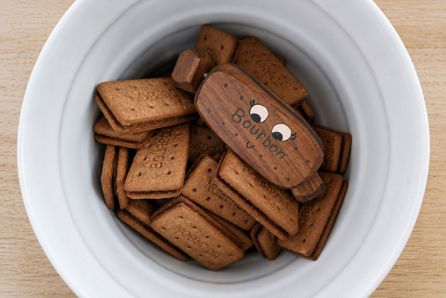 Bertie the Bourbon Biscuit in Walnut | Handmade Wooden Toy | UKCA CE Tested | Age 3+