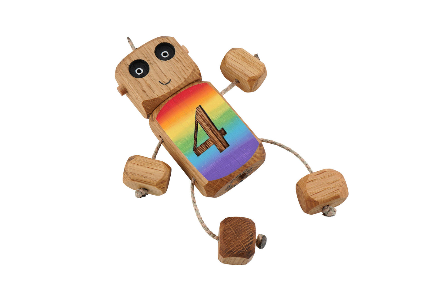 Personalised Rainbow Ombre Number Ned in Oak | Handmade Wooden Robot Toy | UKCA CE Tested