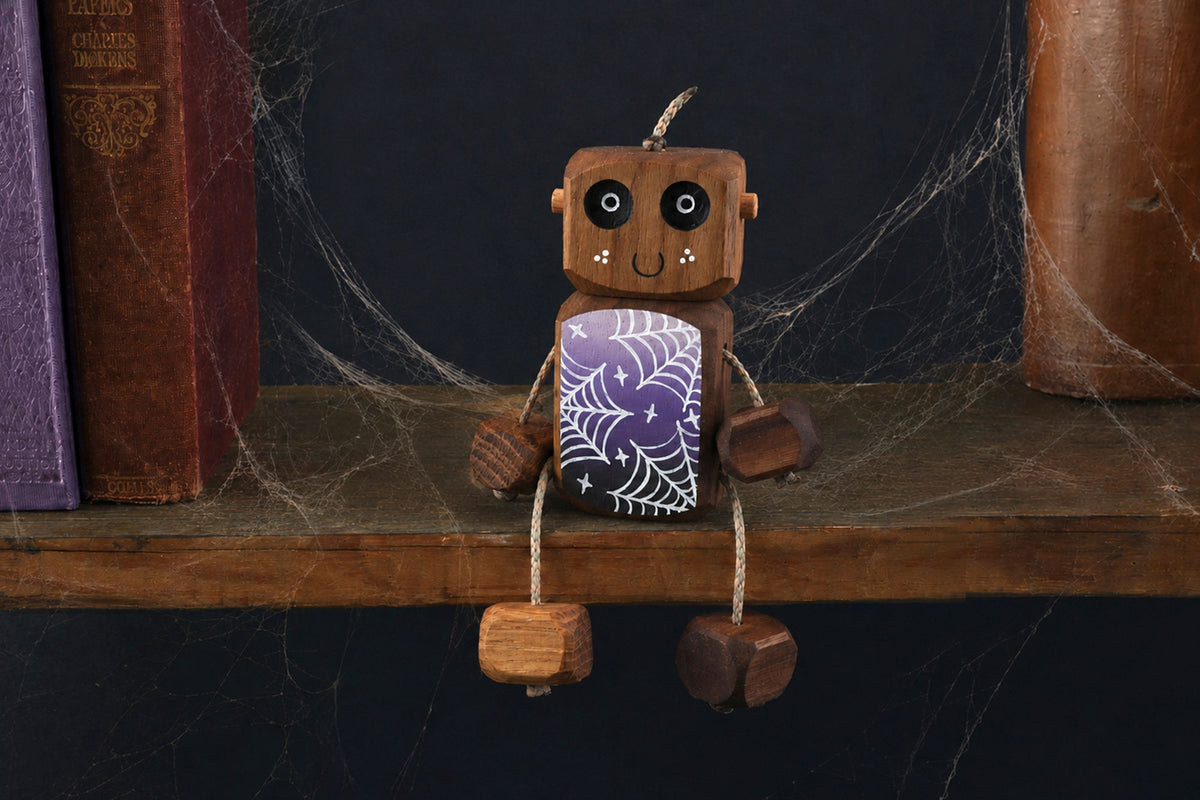 Cobweb Ned in Walnut | Handmade Wooden Robot Toy | UKCA CE Tested | Age 0+
