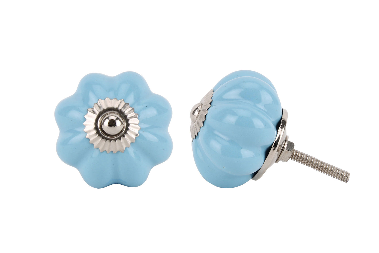 Light Blue Melon Drawer Pulls | Set of 2, Ceramic Cabinet Knobs
