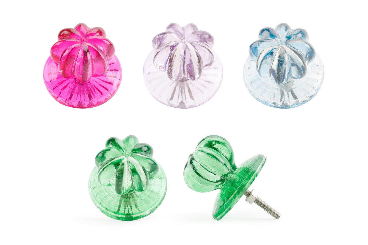 Set of 4 | Green, Purple, Pink and Blue Glass Melon Shaped Drawer Pulls • Cabinet Pull • DIY Upcycle • Home Improvement • Rennovations