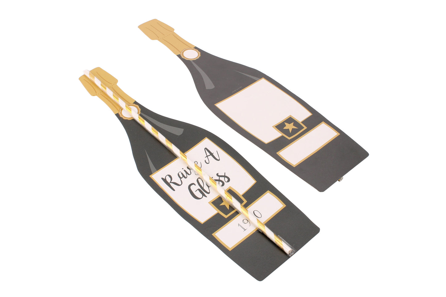 Oversized Novelty Paper Gold Straw 'Raise A Glass' Bottle Sized Straw in an Envelope