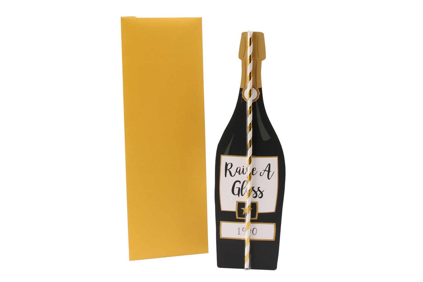 Oversized Novelty Paper Gold Straw 'Raise A Glass' Bottle Sized Straw in an Envelope