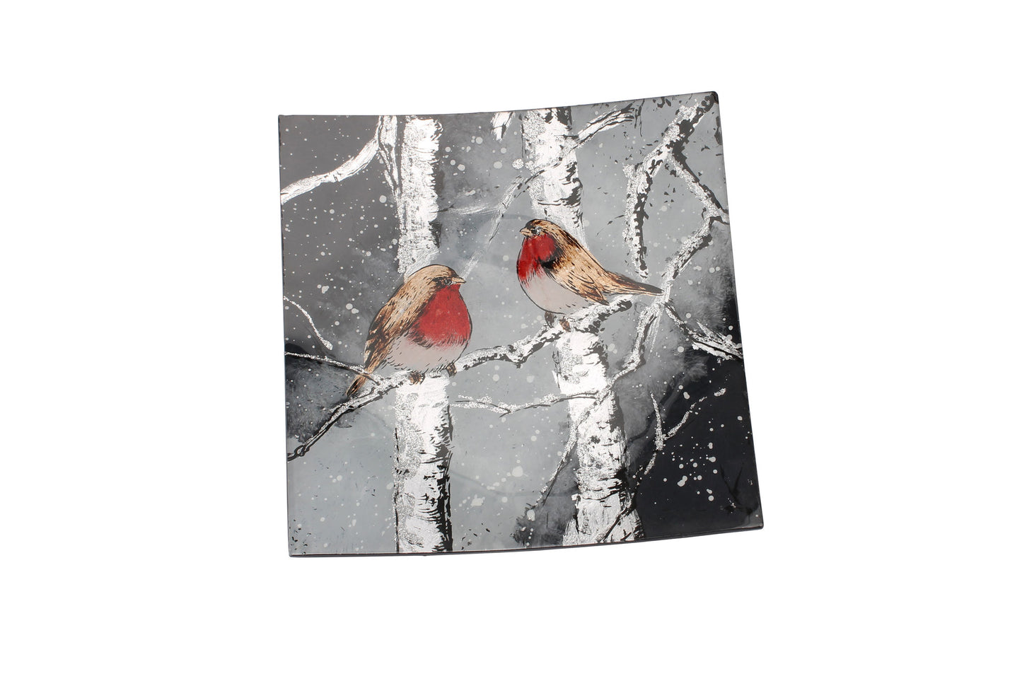 Winter Robin Small Glass Square Plate