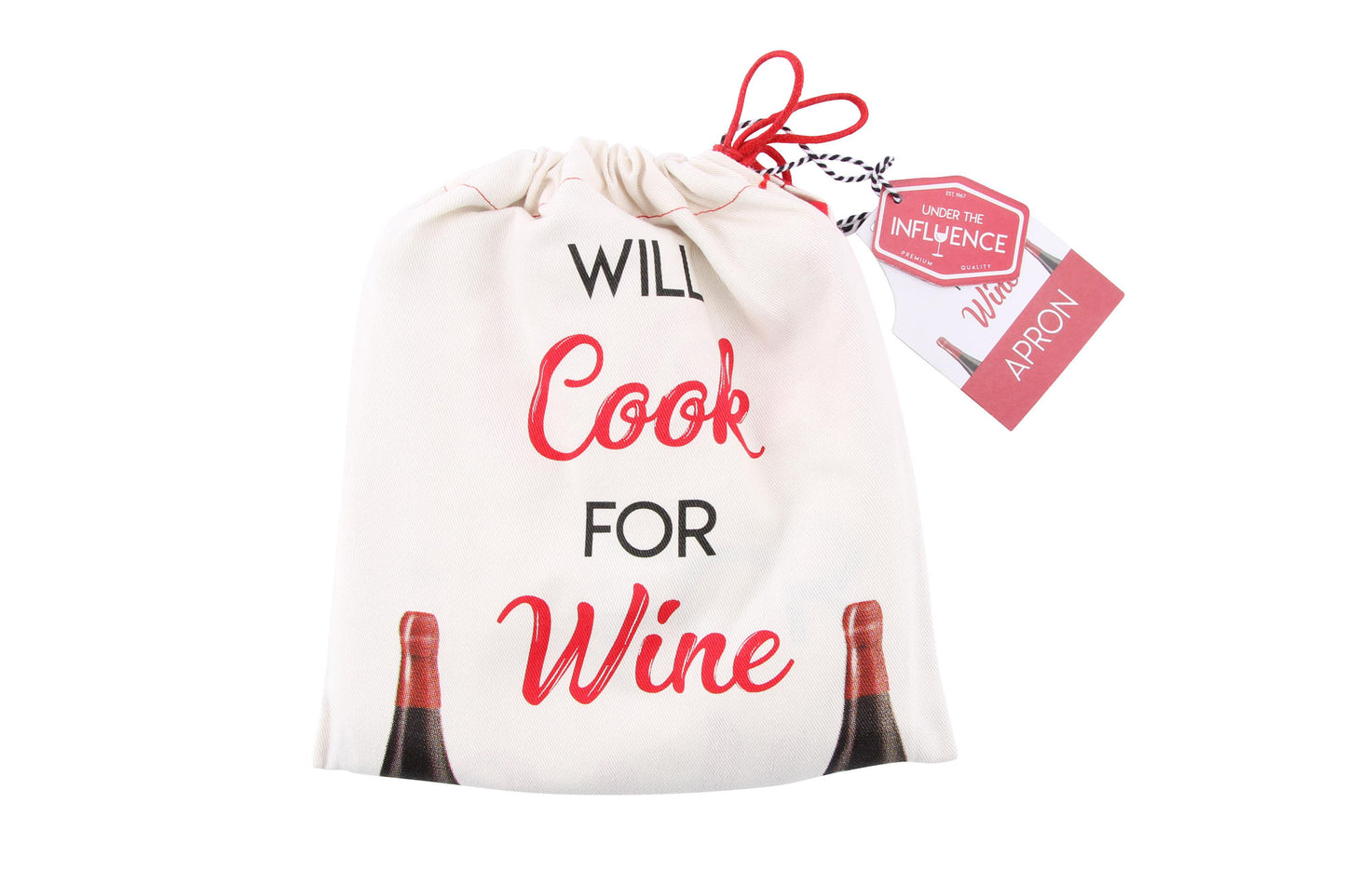 White & Red 'Will Cook For Wine' Apron