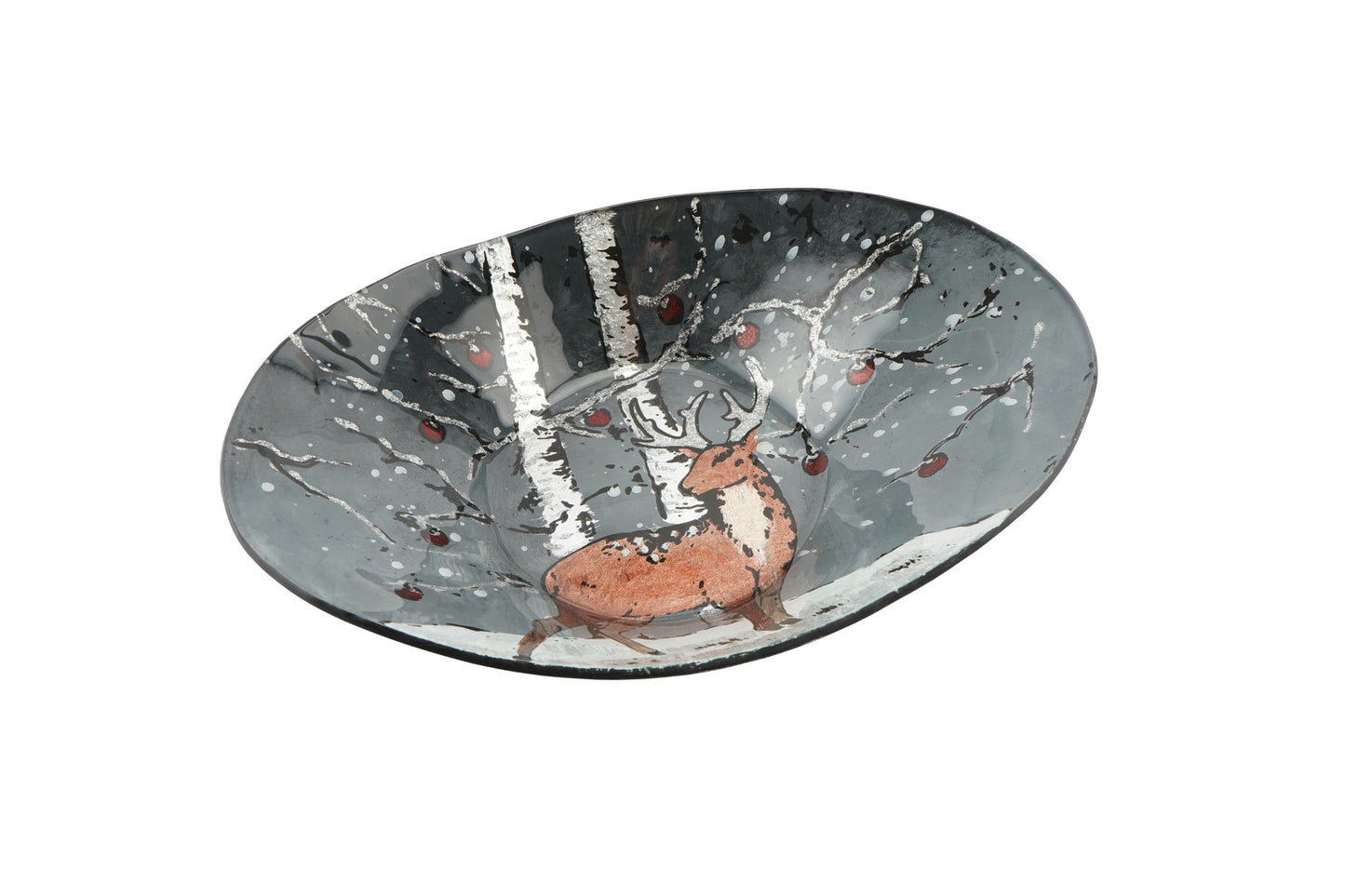 Winter Stag Large Oval Glass Bowl