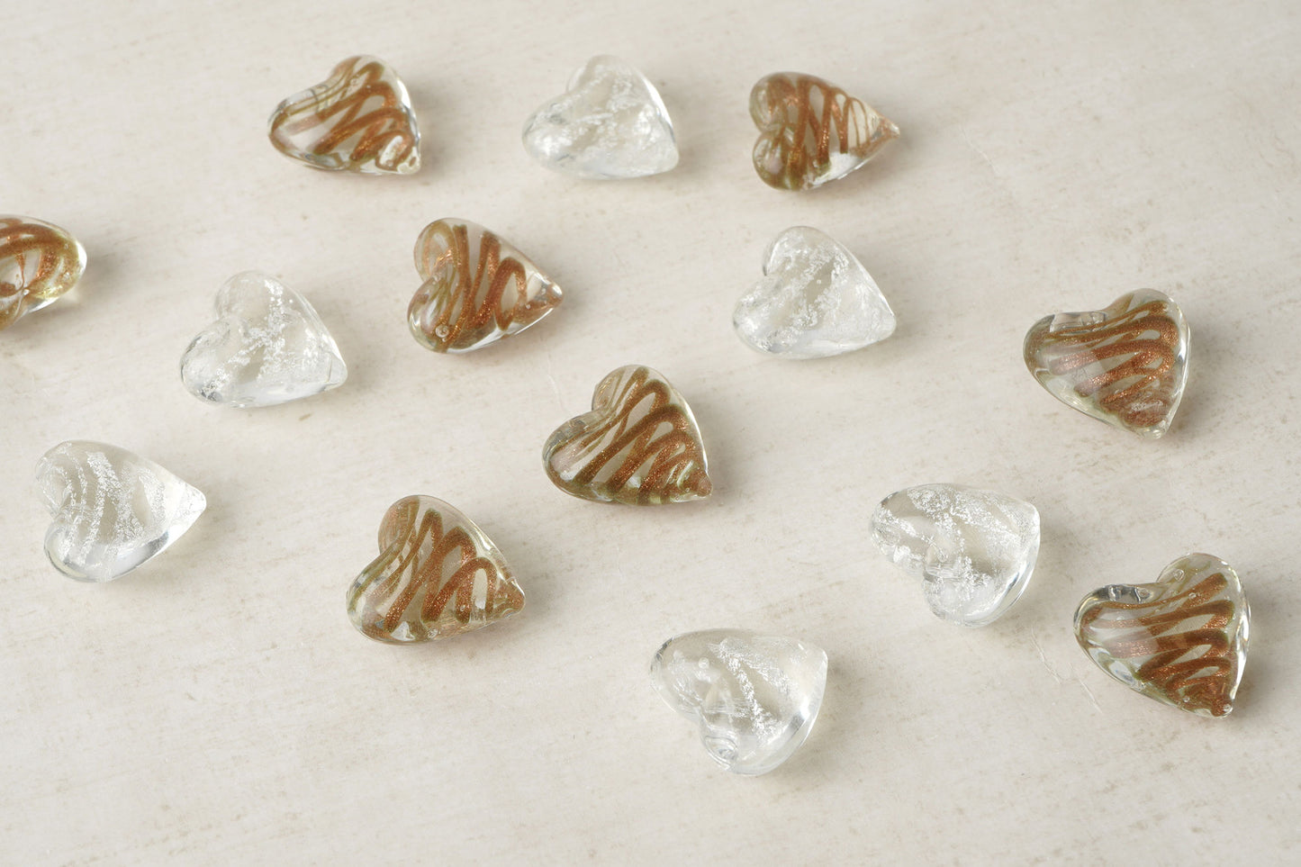 Gold & Clear Glass Heart Tokens - Set of 8