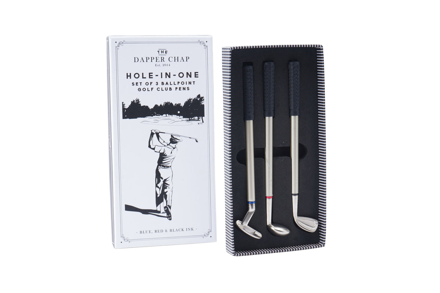 3 Golf Club Pens • Gift Box • Blue, Black & Red Ink • Hole-In-One • Stationary • Dapper Chap • Gift For Him