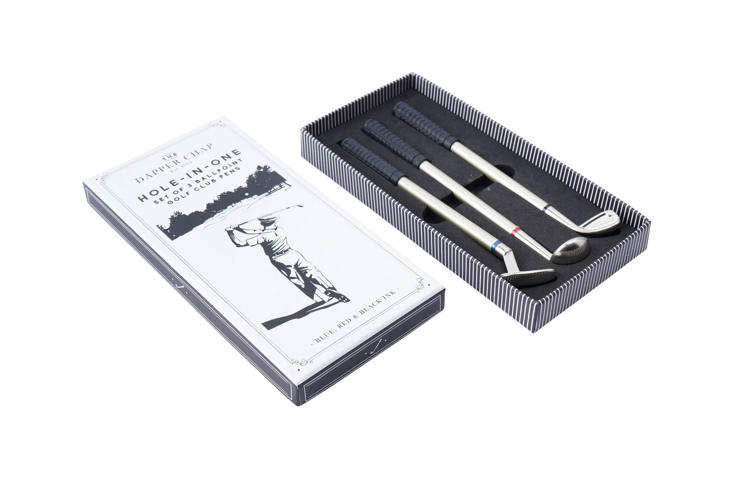 3 Golf Club Pens • Gift Box • Blue, Black & Red Ink • Hole-In-One • Stationary • Dapper Chap • Gift For Him