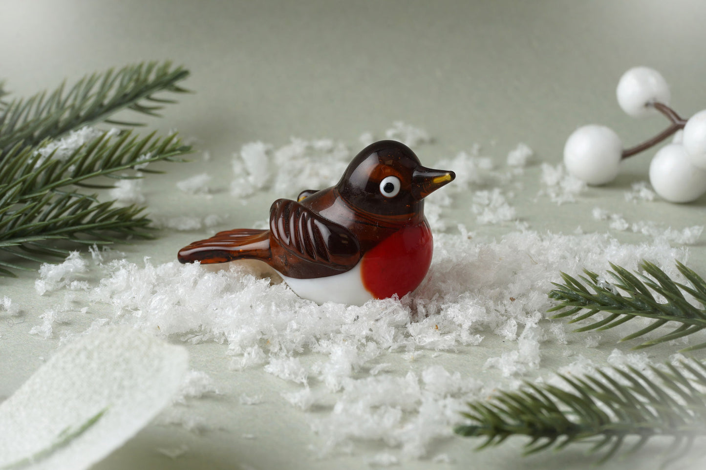 Glass Robin Ornament: Christmas Tree Decoration in Gift Box