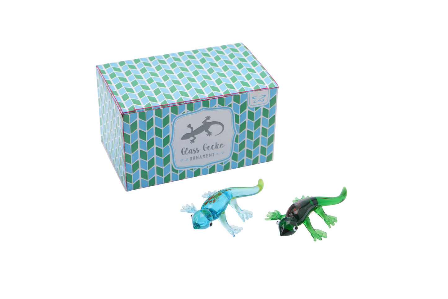 Set Of 2 Glass Gecko Ornaments | 2 Colours Blue and Green | Gift Box | Gift For All