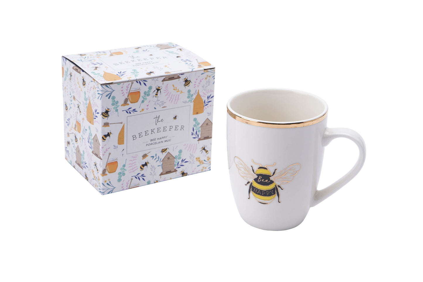 Beekeeper 'Bee Happy' Porcelain Mug with Gift Box | Artisan Coffee & Tea Cup | Ideal Gift