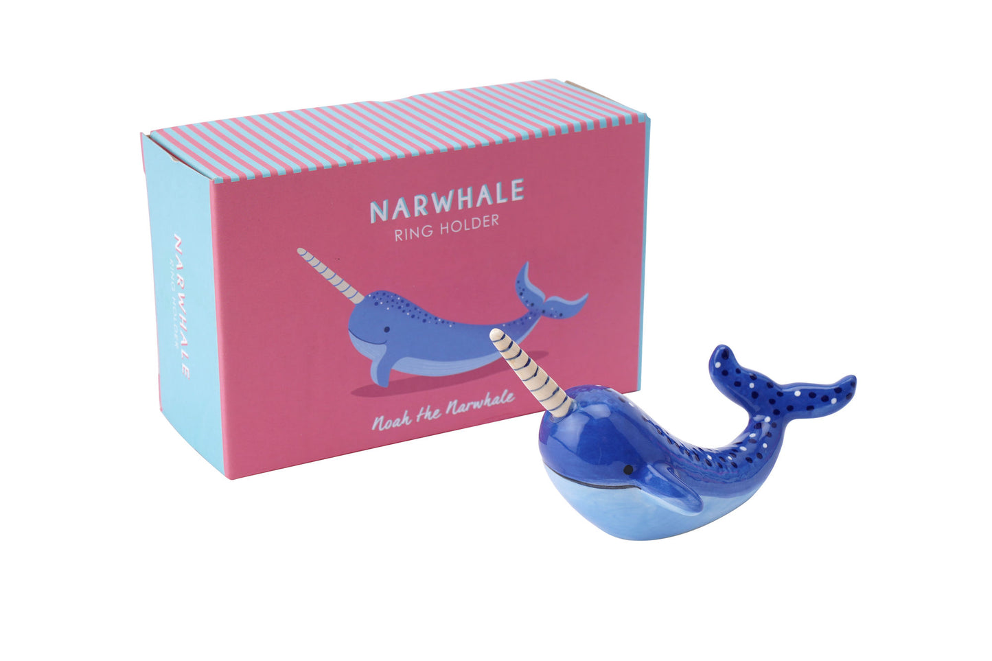 Noah the Narwhale Ceramic Ring and Jewellery Holder and Organiser Stand in Gift Box | Bedside and Bathroom or Kitchen Sink Storage