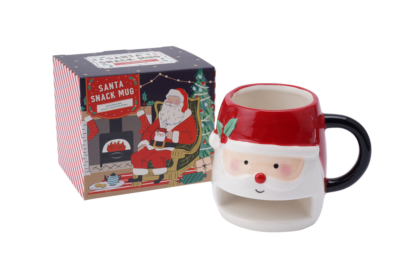 Novelty Santa Snack Cookie and Biscuit Mug Gift Boxed | Artisan Coffee & Tea Cup | Ideal Gift