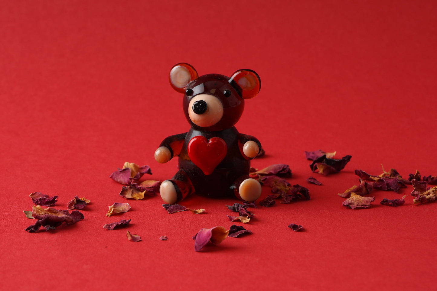 Artisan Glass Bear Holding A Heart with Gift Box