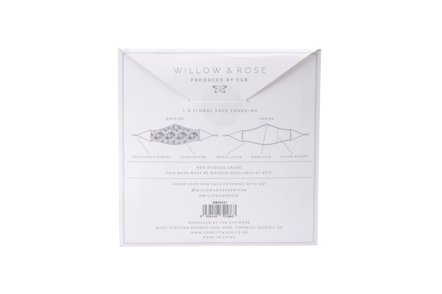 Ladies Grey Floral Flower Design Reusable Washable Face Mask | 100% Cotton With Nose Wire | Triple Layered Ear Straps | Filter Pocket