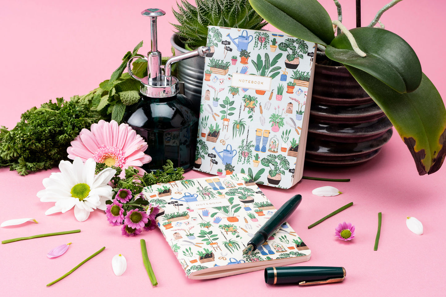 Set of 2 | A6 Lined Paper Notebooks with Gardening and House Plant Illustration and Gift Wrap