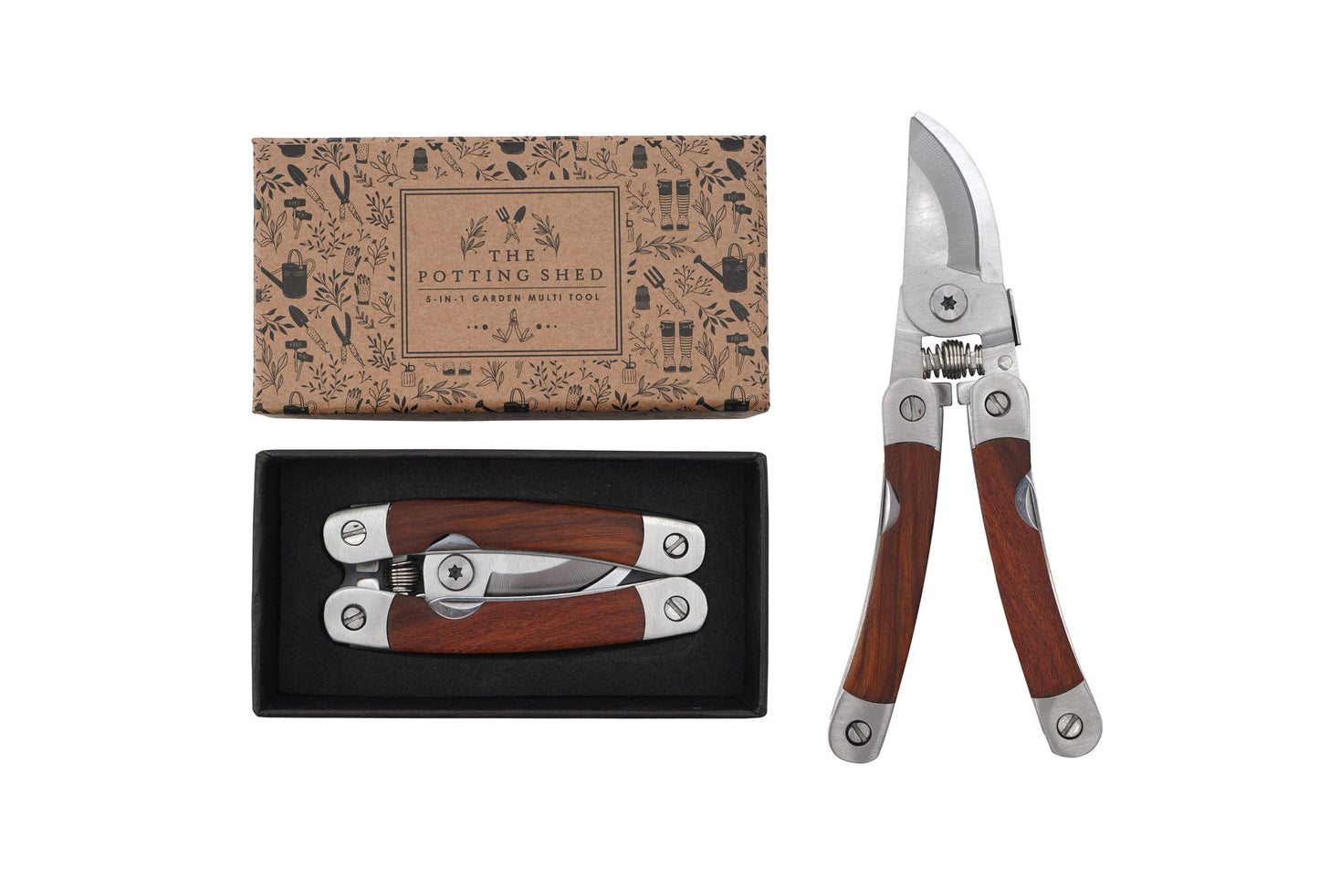5-in-1 Garden Multi Tool In Gift Box with Wooden Handle | Personalisation Available | Gardeners Gift | Gifts for Home and Him & Her