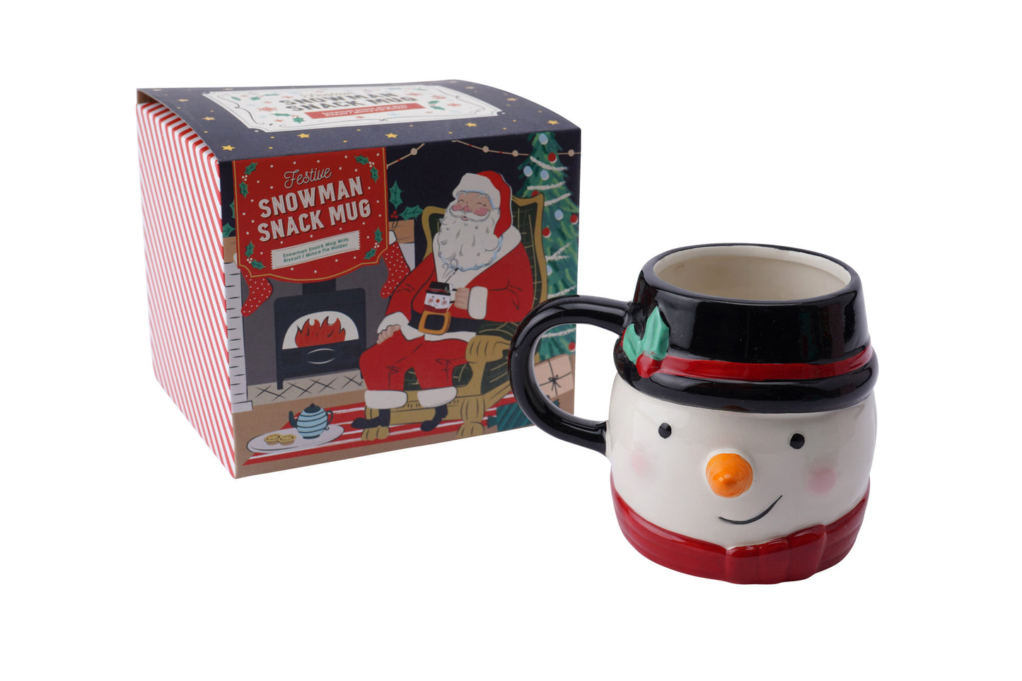 Christmas Snowman Snack Cookie and Biscuit Mug Gift Boxed | Artisan Coffee & Tea Cup | Ideal Gift