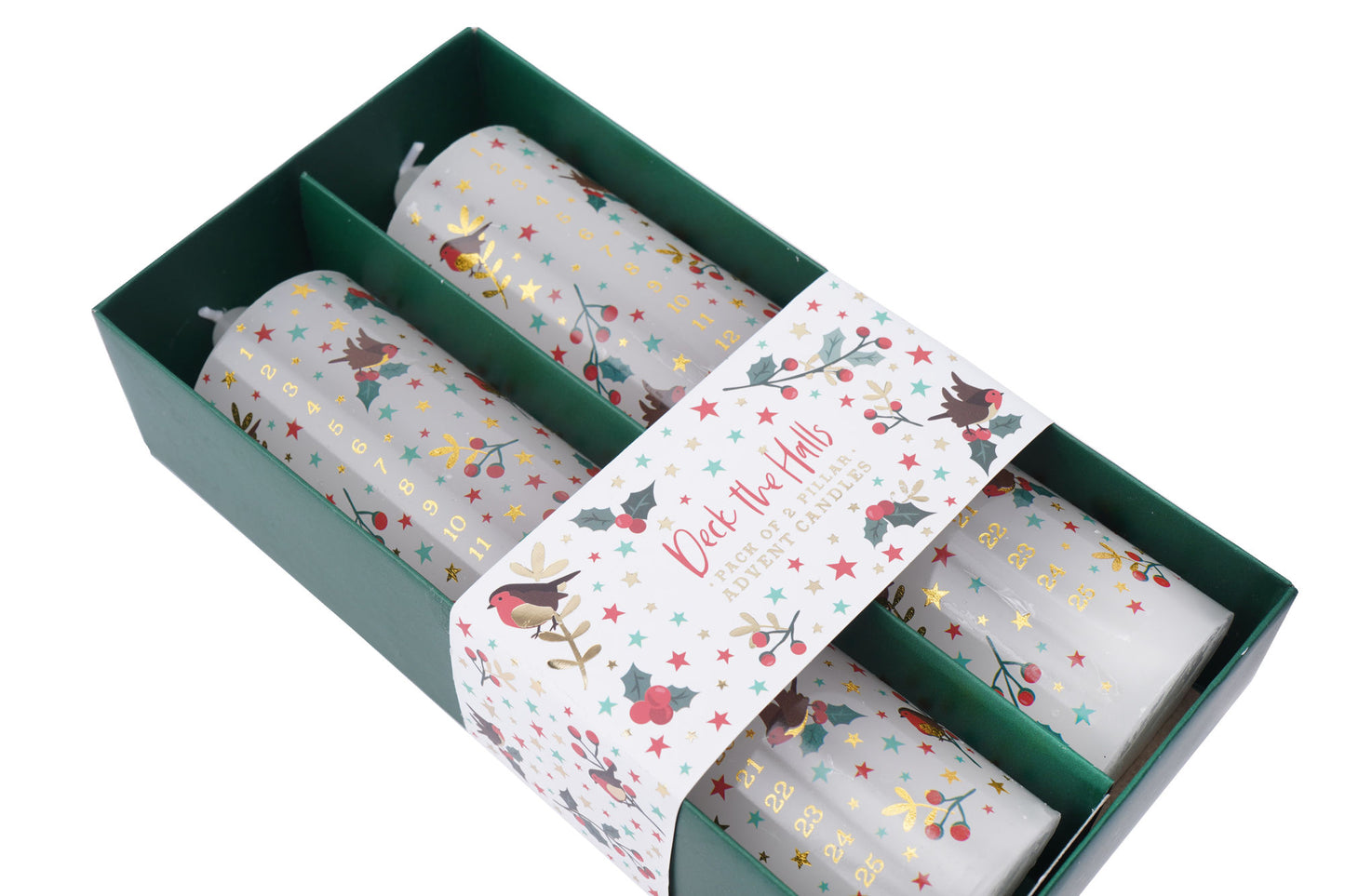 Christmas Deck The Halls PK2 Pillar Advent Candles