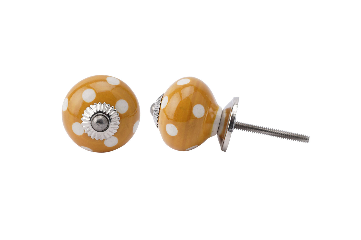 Set of 2 | Yellow With White Spot Ceramic Drawer Pulls | Cabinet Pull | Drawer Knob