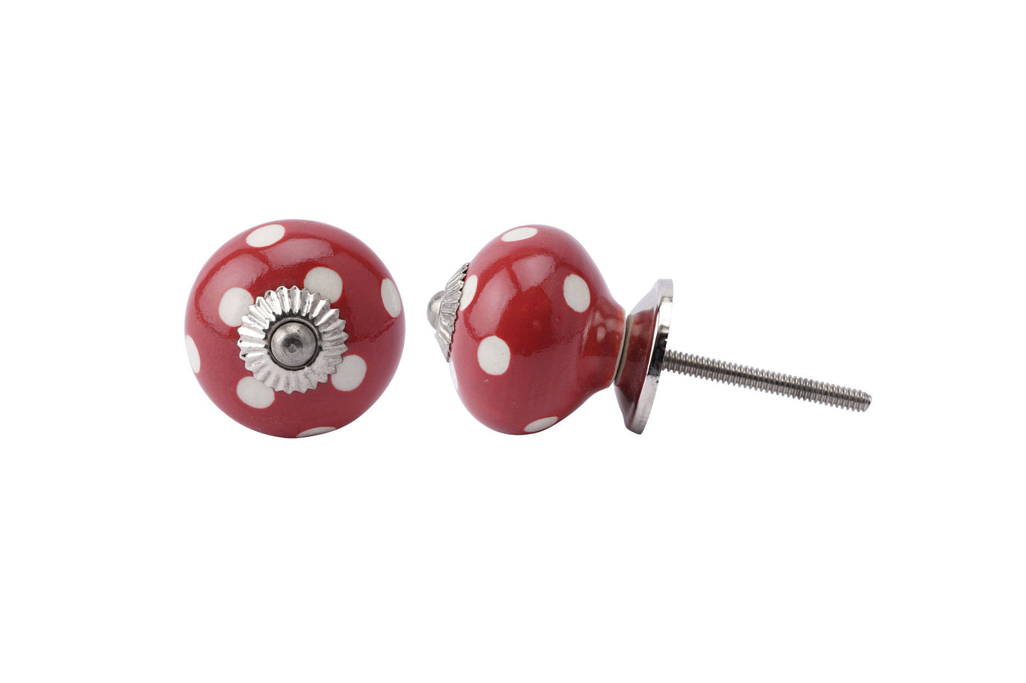 Set of 2 | Red With White Spot Ceramic Drawer Pulls | Cabinet Pull | Drawer Knob