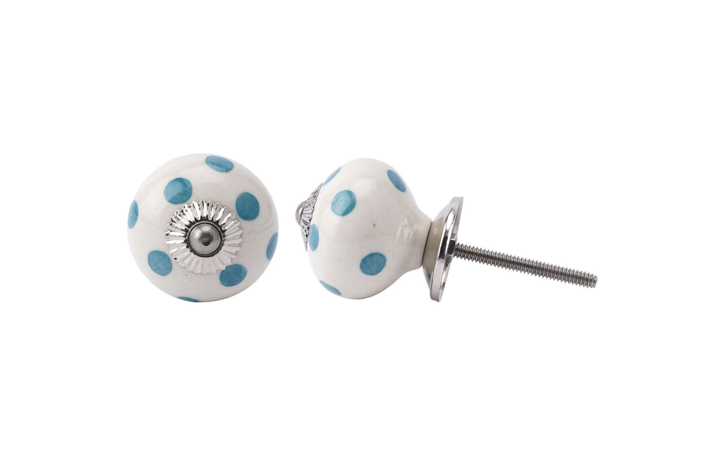 Set of 2 | White and Blue Polka Dot Ceramic Cabinet Pull • Drawer Knob • DIY Upcycle • Gifts for Home • Home Improvement • Rennovations