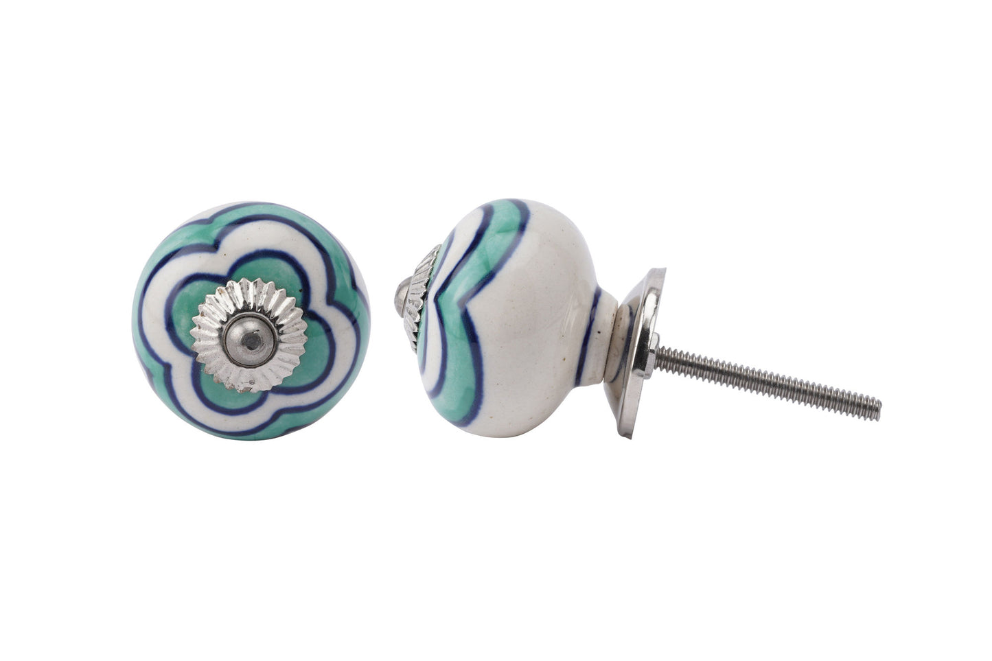 Set of 2 | Green And Blue Flower Ceramic Drawer Pulls • DIY Upcycle • Gift For Home | Cabinet Pull | Drawer Knob