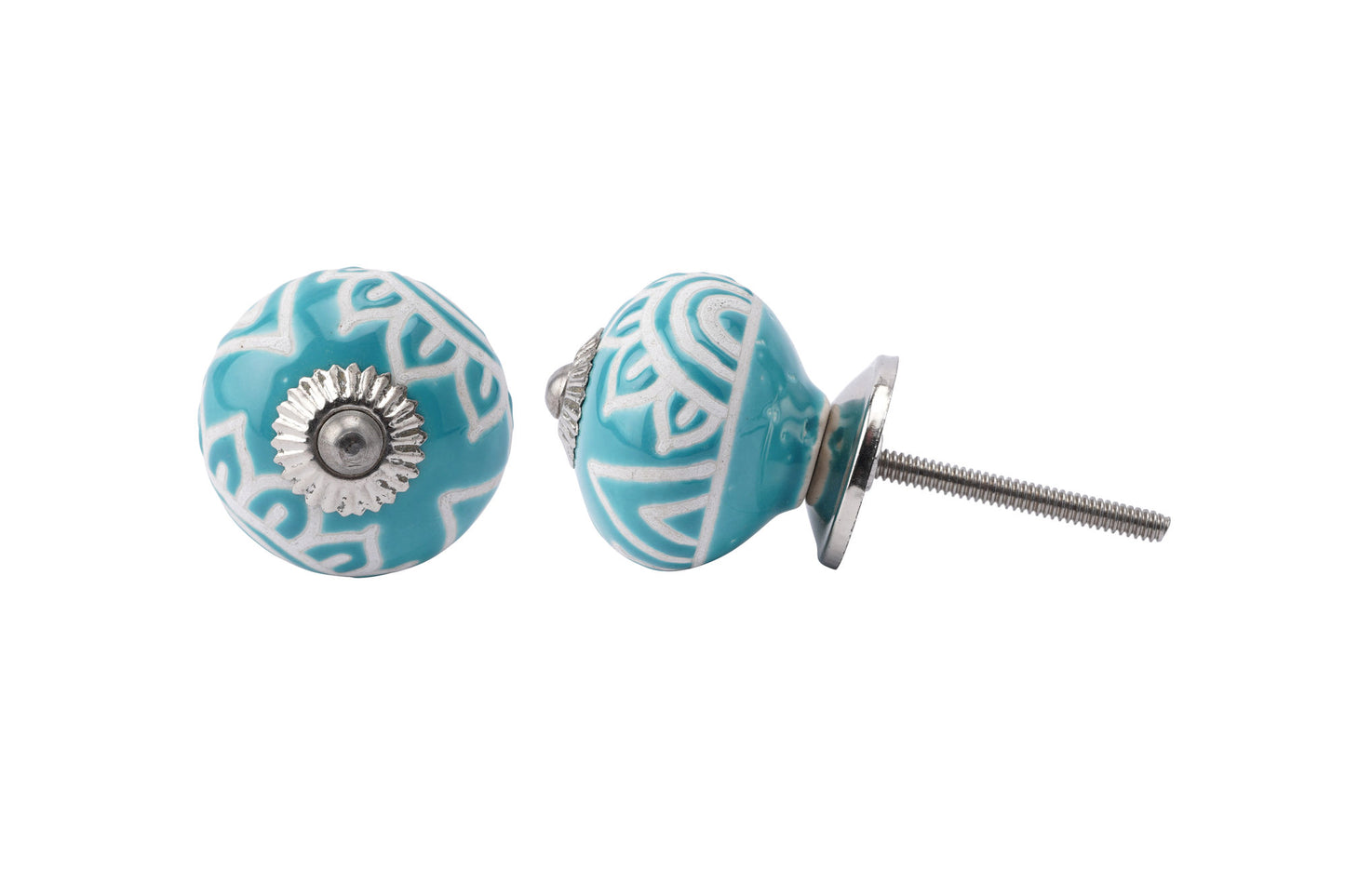 Set of 2 | Turquoise and White Etched Drawer Pulls • DIY Upcycle • Gift For Home | Cabinet Pull | Drawer Knob