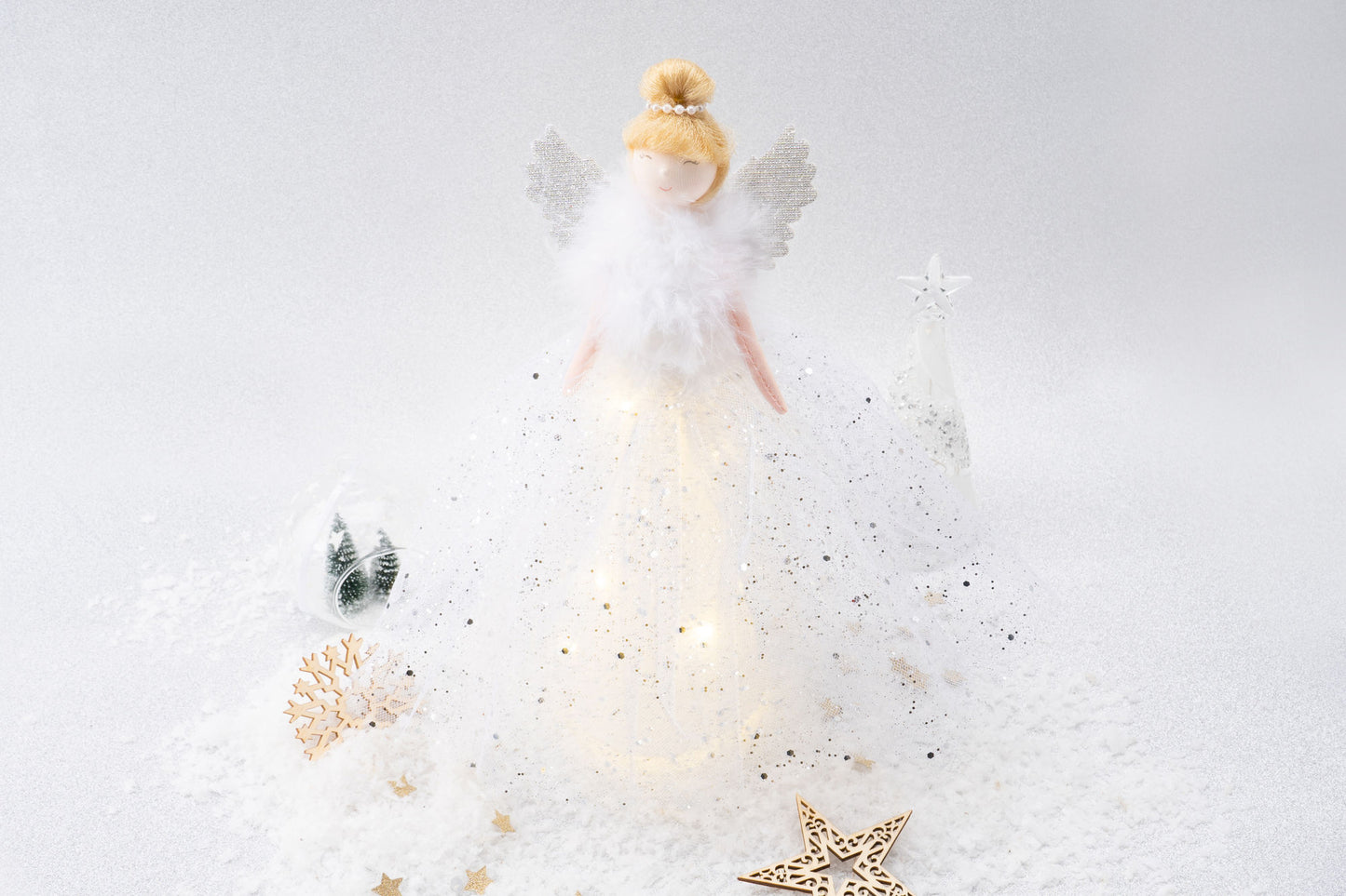 Large Silver Blonde Light Up Angel Christmas Tree Topper β’ Includes Batteries β’ Size: 28.5cm β’ Gift For Home